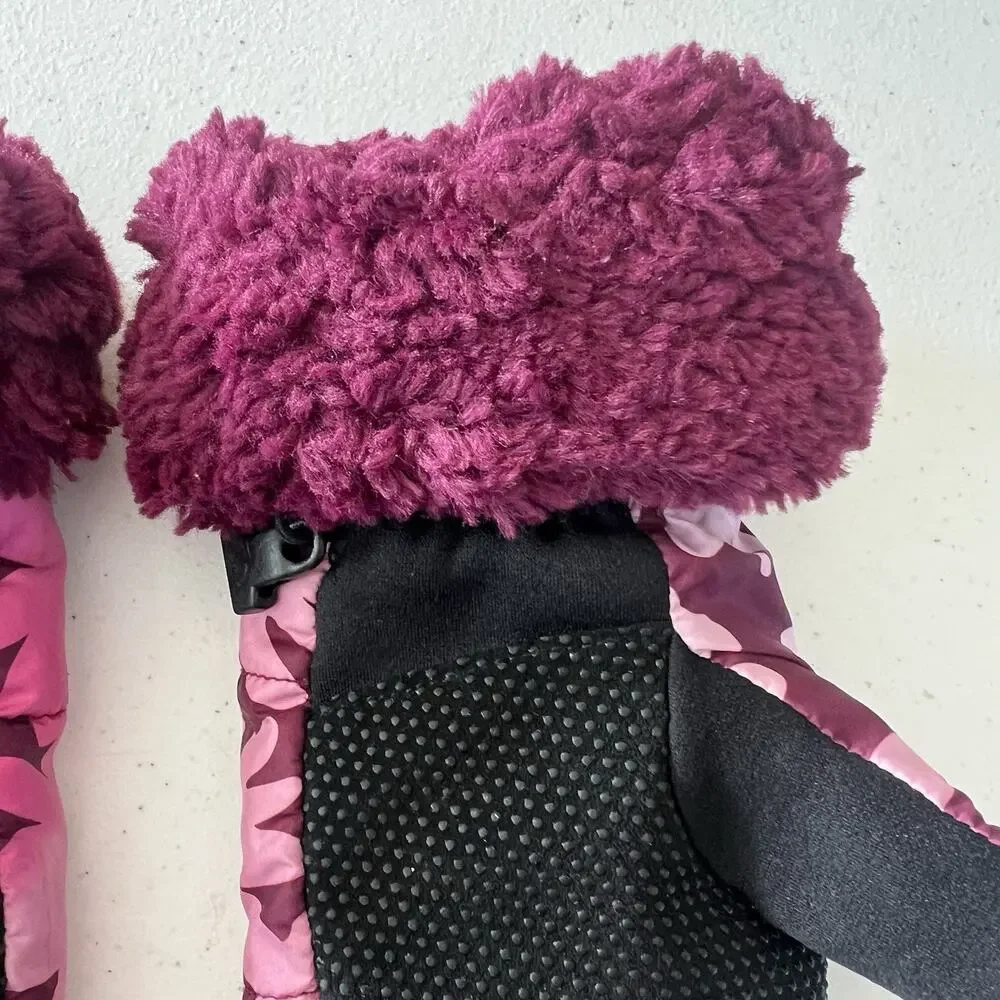 The North Face Girls Mossbud Swirl Mittens Floral Size XL Faux Fur Pink Lined